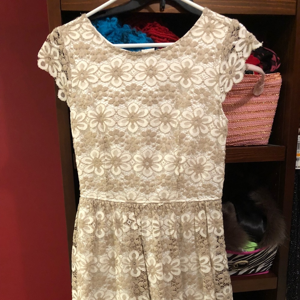 Tan and white lace dress